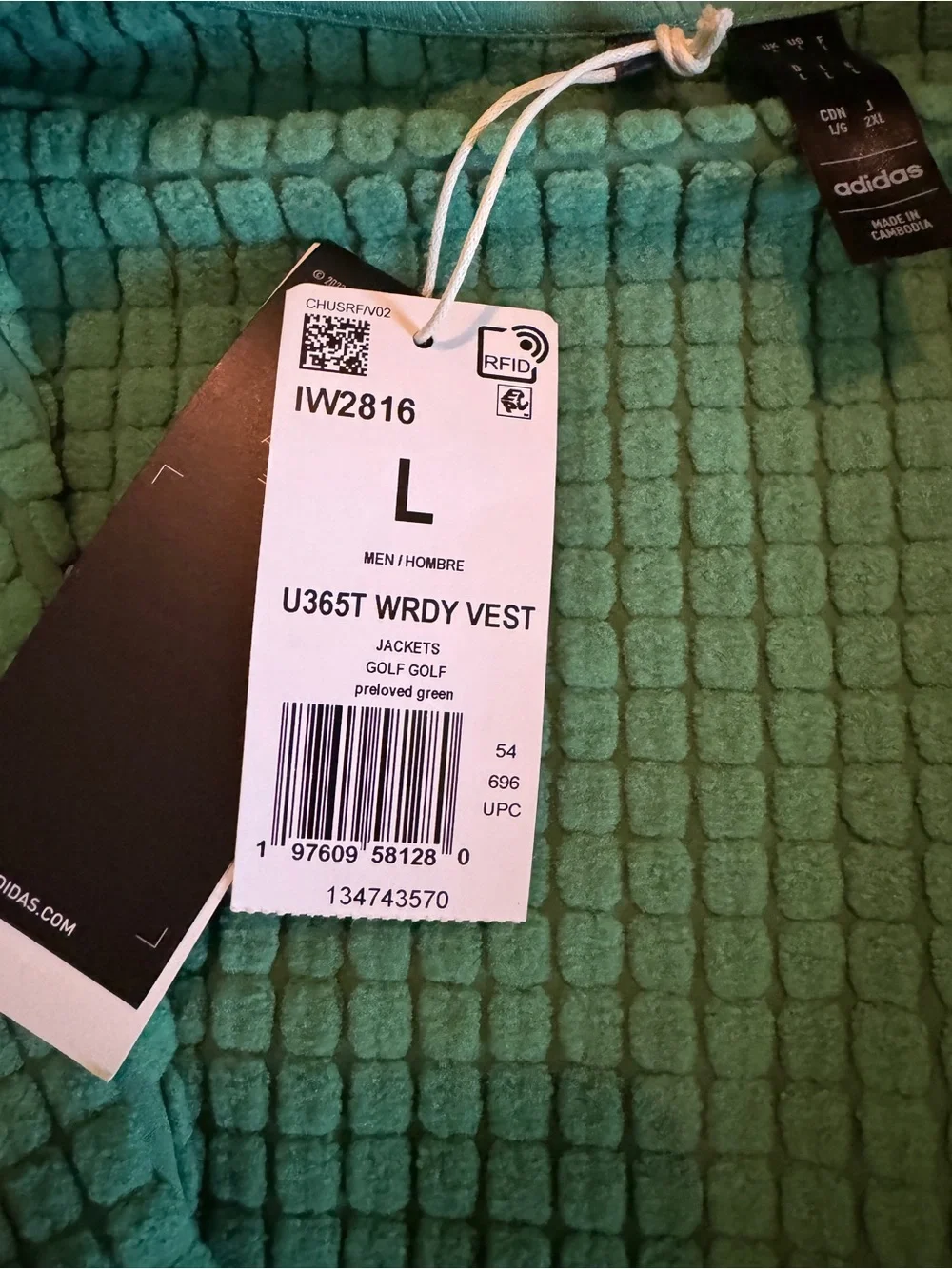 Green Adidas Men's‎ Ultimate365 Tour WIND.RDY half-zip vest Size Large NWT